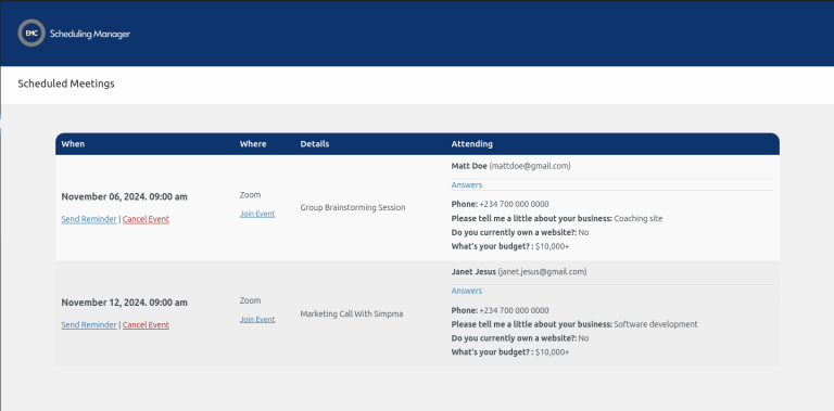 manage calendly meetings from wordpress